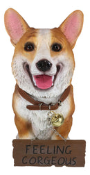 Ebros Realistic Pembroke Welsh Corgi Dog Statue 13"L With Jingle Collar Greeting Sign