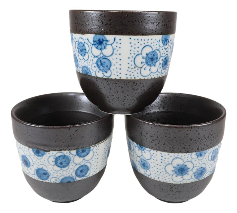Ebros Japanese Design Cherry Petals Charcoal Grey Ceramic Tea Pot & Cups Set Serves 4