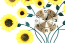 Large Lifelike Yellow Sunflowers Floral Blooms Gold Plated Metal Wall Clock