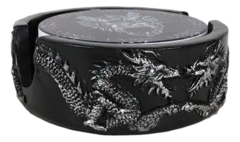 Oriental Dragon King Dueling Dragons Coaster Set Holder With Four Coasters