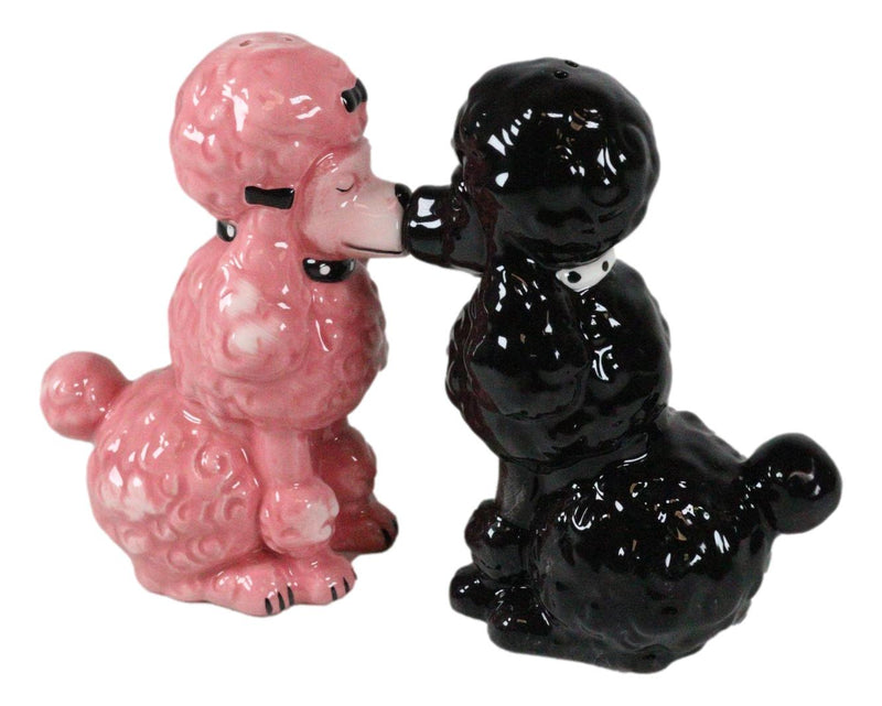 Black And Pink Chien Canne Poodles Salt And Pepper Shakers Ceramic Figurine Set