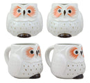 Ebros Gift Whimsical Tundra Forest Big Eyed White Snow Owl Ceramic 11oz Drinking Mugs Set of 4 As Kitchen Dining Home Decor Of Owls Owlet Nocturnal Bird Novelty Mug Cups For Coffee Tea Milk Beverage