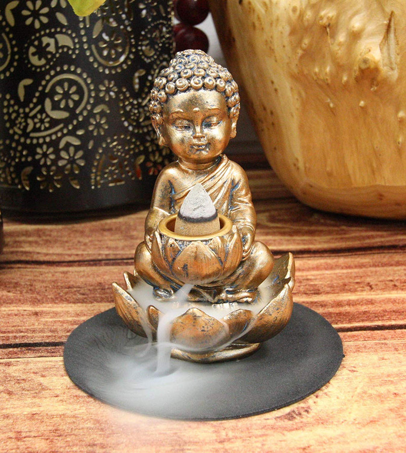 Ebros Little Baby Jizo Buddha Backflow Incense Cone Burner Holder Statue 4.25"H