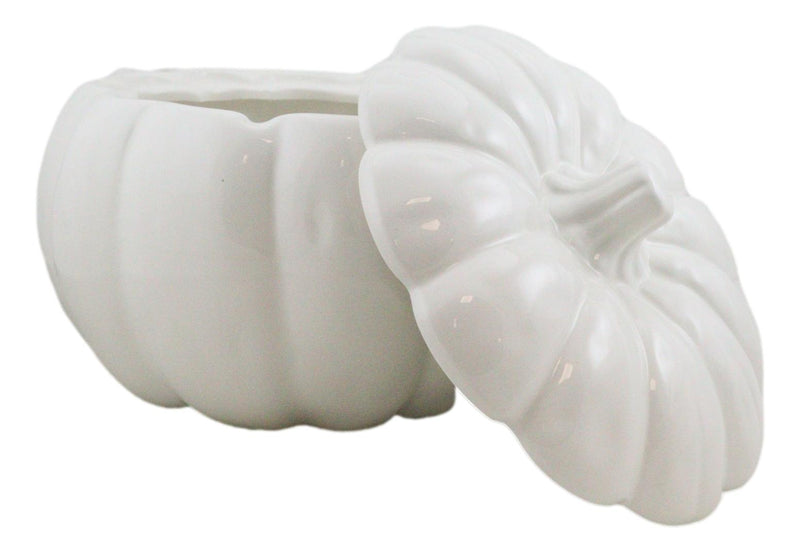 Ebros Ceramic Stoneware White Harvest Pumpkin Bowl With Lid 6"Diameter X6 Pieces