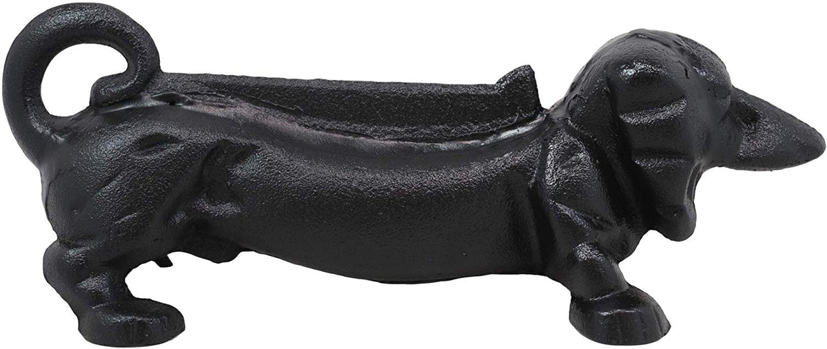 Ebros Cast Iron Rustic Black Sausage Dachshund Dog Boot Cleaner Scraper Weathered Outdoor Patio Backyard Entrance Accent Statue 12.75" Long for Dirty Shoes Boots Footwear - Ebros Gift