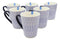 Set of 6 Eleanor Blue And White Linear Patterns Contemporary Porcelain Mugs 10oz