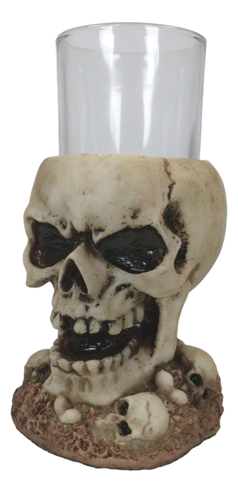 Grinning Giant Skull With Missing Tooth On Skulls Graveyard Shot Glass Shooter