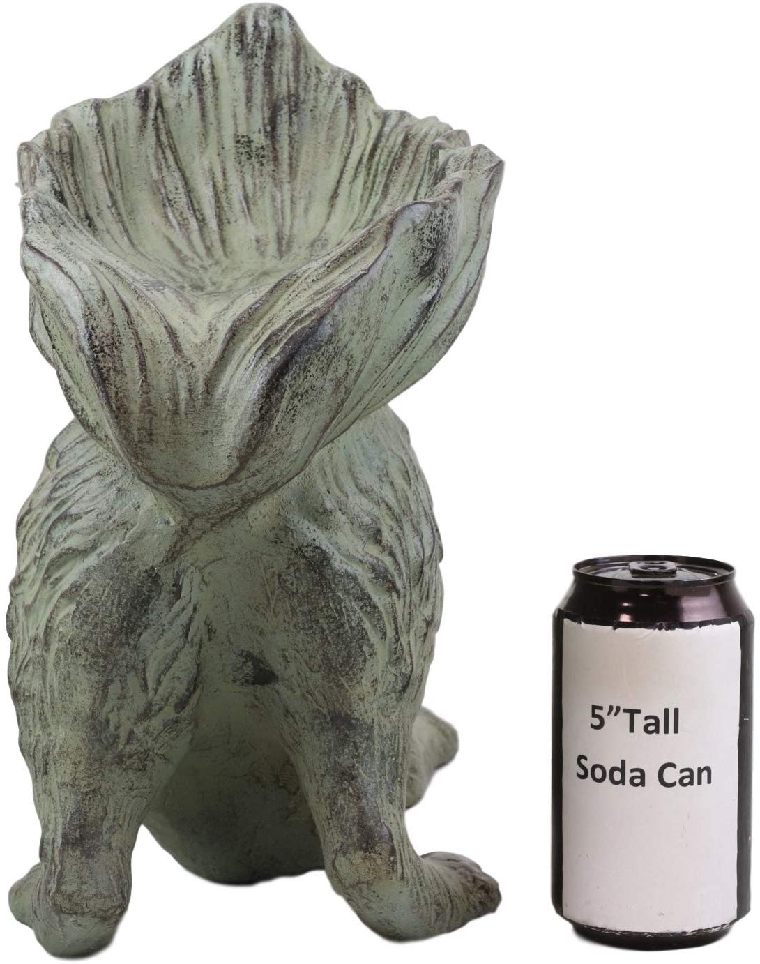Ebros Aluminum Squirrel Statue w/ Dish Bowl Tail Garden Bird Feeder Bath 15"L