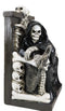 Gothic Grim Reaper Sitting On Skulls And Skeleton Bones Thrones Bookends Statue