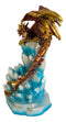 Red And Gold Cosmic Dragon On Blue Crystal Stalactite Rock LED Light Statue