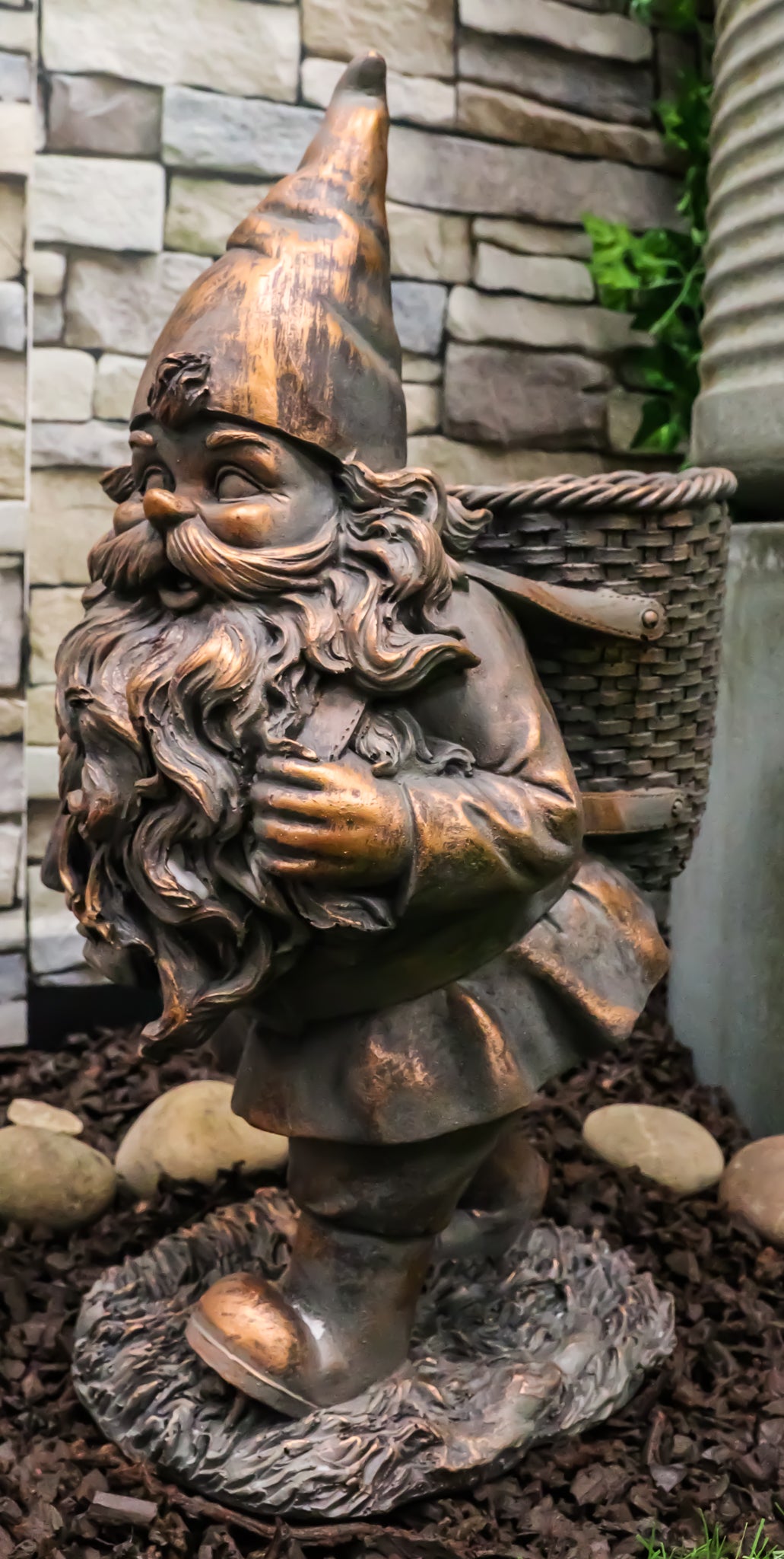 Hiking Garden Gnome With Spade And Wicker Basket Bag Floral Planter Vase Statue - Ebros Gift