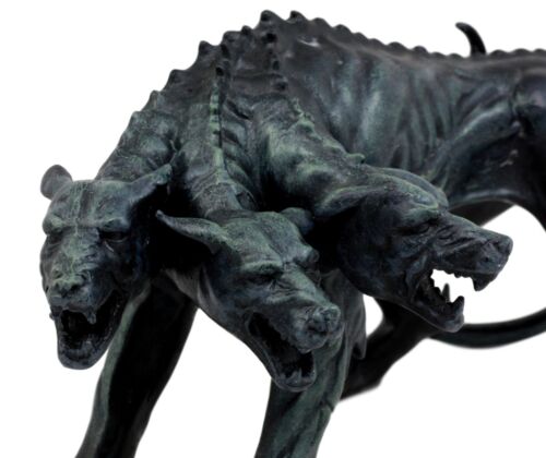 Faux Stone Greek Guardian Hydra Hound Dogs Of Hades Cerberus Statue 7.75"L