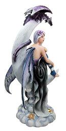 Ebros Gift Large Celestial Crescent Moon Fairy With Pet Dragon Figurine 13"H