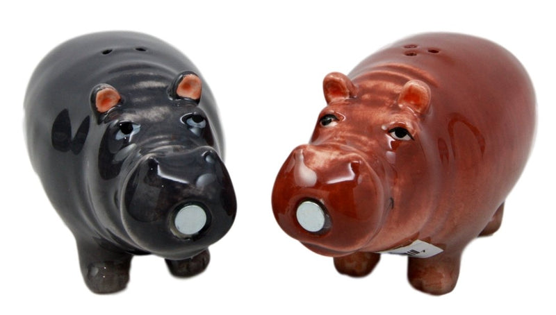 Ebros Gift Nile River Hippo Salt & Pepper Shakers Ceramic Magnetic Figurine Set 4"L