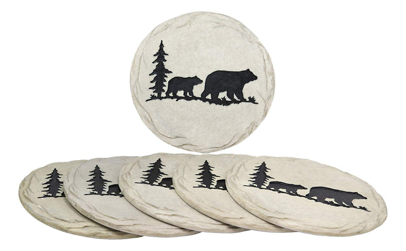 Ebros Gift Rustic Wildlife Pine Tree Forest Trail Black Bear Mother and Cub Faux Stone Resin Garden Stepping Stones 9" Diameter Decorative Cabin Lodge Mountain Gardening Accent Decor (6)
