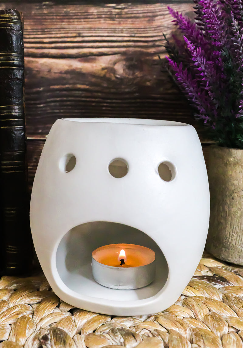 Set Of 2 Black And White Gothic Skull Skeleton Ceramic Votive Candle Oil Warmers