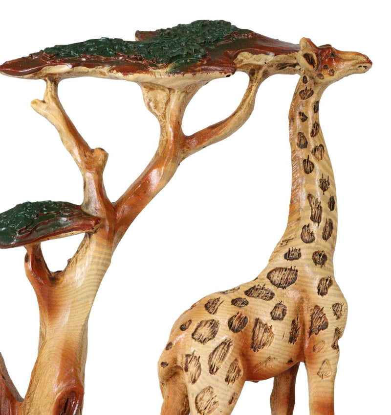 Wildlife Safari Giraffe Family In Savanna Scene Statue 12"L Faux Wood Resin