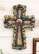 Rustic Southwestern Stony Crackled Turquoise Rocks And Colorful Gems Wall Cross