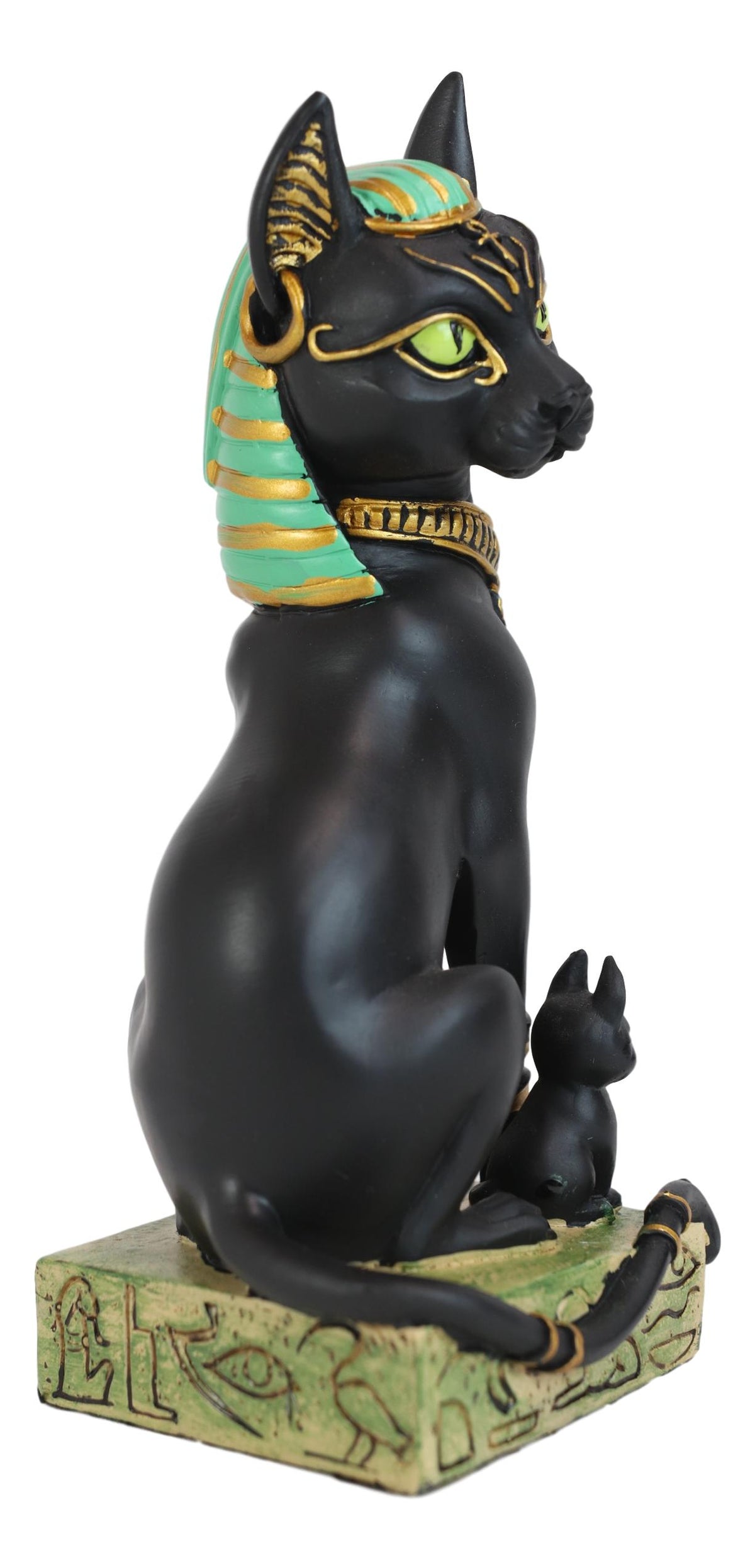 Egyptian Goddess Sitting Cat Bastet Mother With Kittens Statue in Vivid Colors