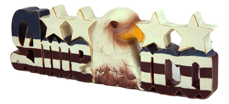 America Patriotic Bald Eagle Stars Word Art Sign USA Flag Desktop Plaque Decor