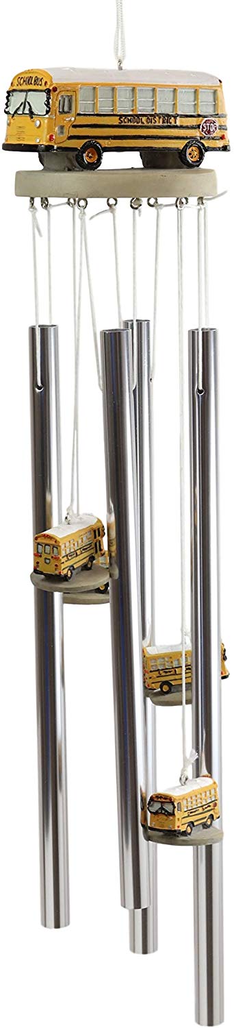 Ebros Gift Decorative North American Yellow School Bus Model Resonant Relaxing Wind Chime Patio Garden Accent of Buses Child Day Care Transportation Education Theme