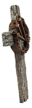 Rugged Crucifix With Faux Rusted Driven Nails And Crown Of Thorns Wall Cross 3D