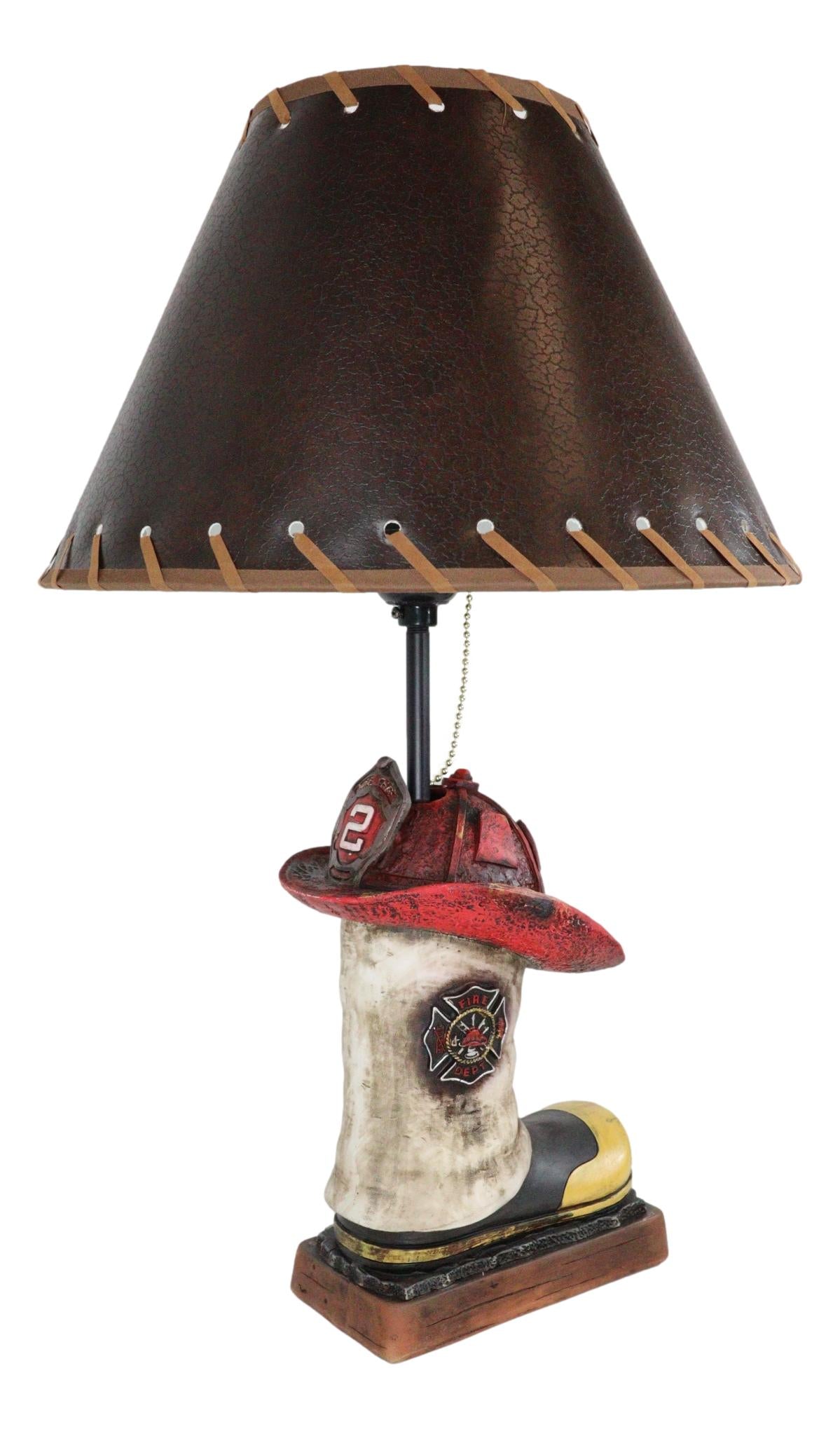 American Hero Fire Fighters Fireman Boot And Helmet Table Lamp With Laced Shade - Ebros Gift