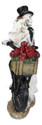 Love Never Dies Skeleton Bridal Couple On Bicycle With Basket of Roses Figurine