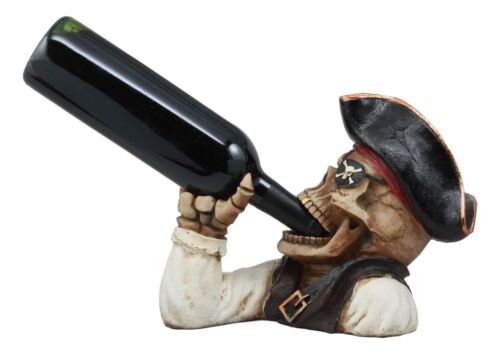 Ahoy Bootleg Rum Gold Tooth Pirate Captain Hook Skeleton Wine Holder Figurine - Ebros Gift