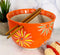 Japanese Design Ceramic Ramen Noodles Bowl Chopsticks Set Orange Flower Blossoms