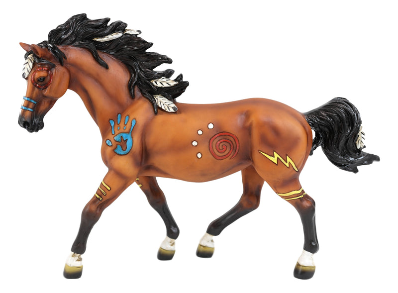 Large Brown Native American Tribal Medicine Spirit Horse Statue Thunderbolt