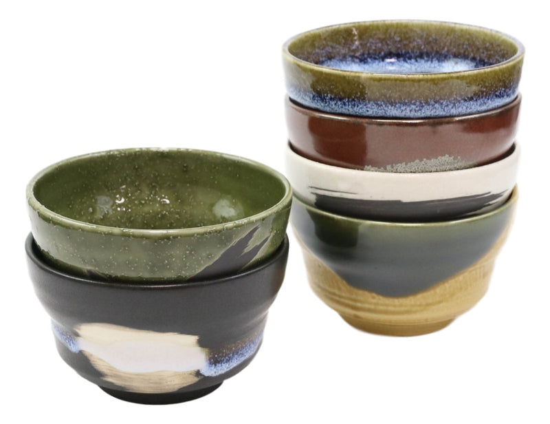 Pack Of 6 Made In Japan Colorful Abstract Art Kiln Natural Glazed Ceramic Bowls
