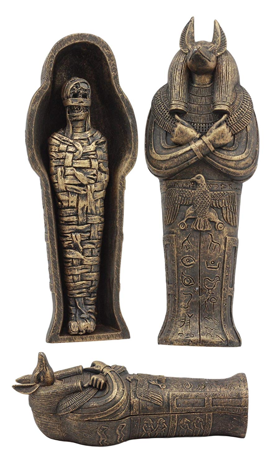 Ebros Egyptian Sarcophagus Box with Mummy Figurine 5.25" Long God of Afterlife Anubis Coffin Sculpture - Ebros Gift