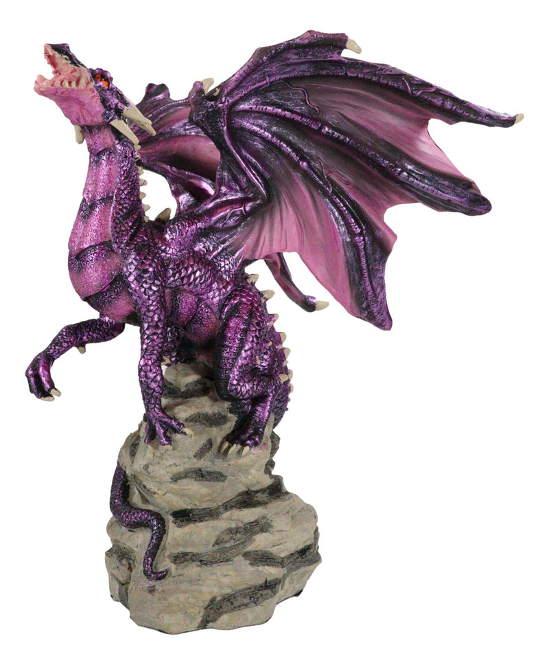 Fantasy Magenta Striped Behemoth Dragon Roaring On Volcanic Rock Mountain Statue