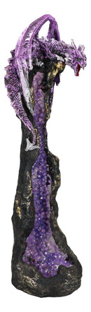 Purple Dragon On Geode Rock Gemstone Quartz Pillar Incense Burner Figurine