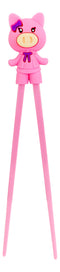 Pink Ribbon Miss Piggy Pig Reusable Training Chopsticks Set With Silicone Helper