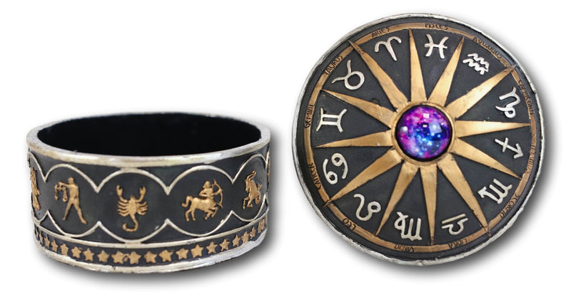 Greek Zodiac Constellations with Sun and Space Gem Lid Decorative Trinket Box
