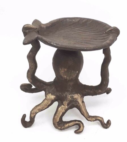 Nautical Ocean Reef Kraken Octopus With Sea Shell Pillar Candleholder Figurine