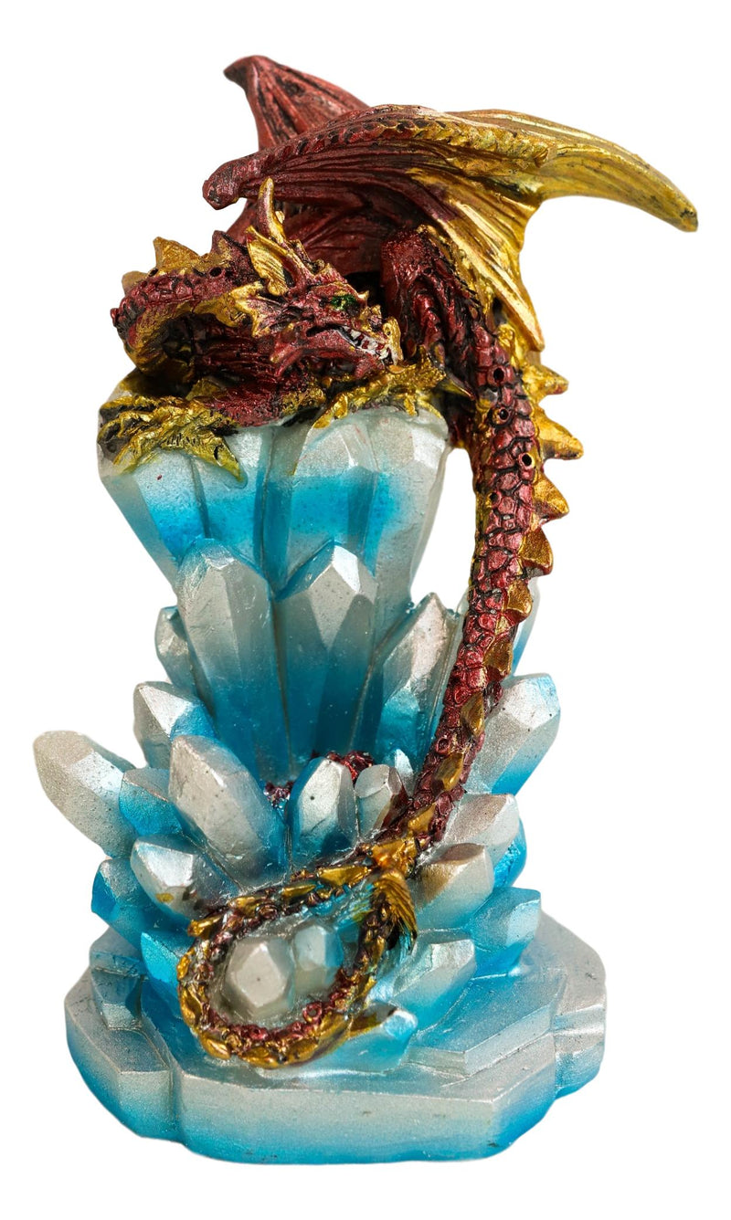 Red And Gold Cosmic Dragon On Blue Crystal Stalactite Rock LED Light Statue