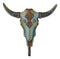 Set Of 2 Western Faux Wood And Tooled Leather Steer Bull Cow Skull Wall Hooks