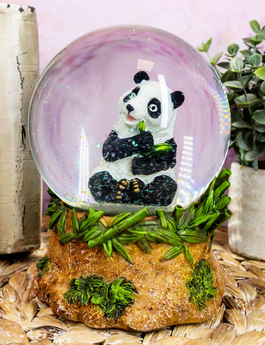 Ebros Giant Panda Bear Eating Bamboo Water Globe Collectible 6.25" Tall Decor - Ebros Gift