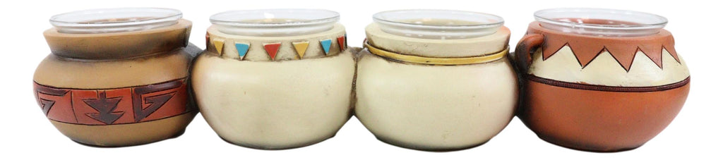 Aztec Jars Southwest Pueblo Aztec Symbols Jars 4 Votive Tea Light Candles Holder ...