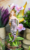 Beautiful Tropical Purple Orchid Blossoms Elf Magic Fairy With Ladybug Figurine