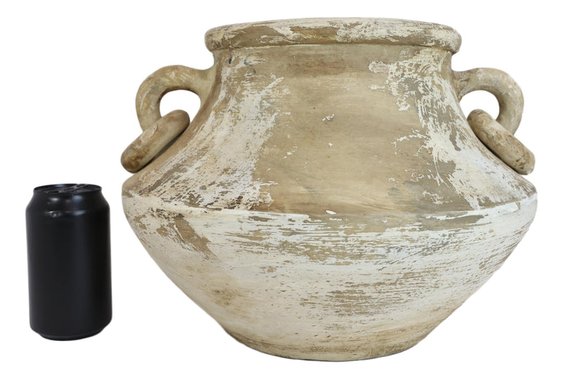 Vintage Earthenware Rustic Terracotta Vase Pot With Decorative Handles 13.5"W