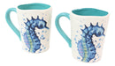 Nautical Marine Blue And White Seahorse Ceramic Drinking Coffee Mug Pack Of 2