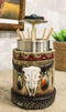 Rustic Western Native Indian Cow Skull Feathers Spring Barrel Toothpick Holder