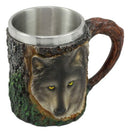 Woodland Animal Totem Spirit Gray Wolf Mug Textured With Rustic Tree Bark Design