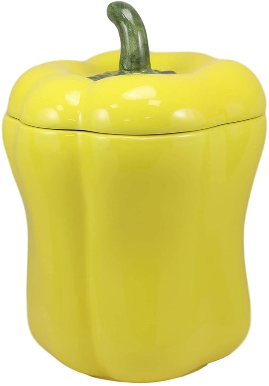 Ebros 10" H Ceramic Yellow Bell Pepper Vegetable Canister Container Jar With Lid - Ebros Gift