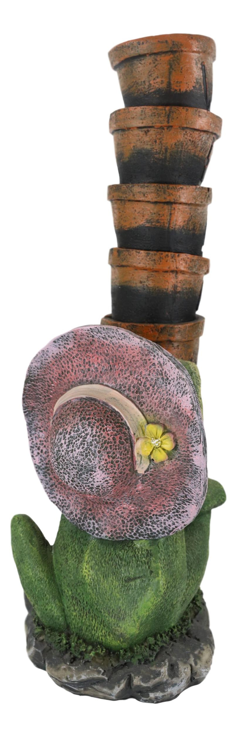 Ebros Green Frog Toad With Pink Hat Juggling Pots Stack With Welcome Sign Figurine 14"