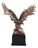 King Of The Skies Bald Eagle On Rock Stretching Out Wings Figurine With Base